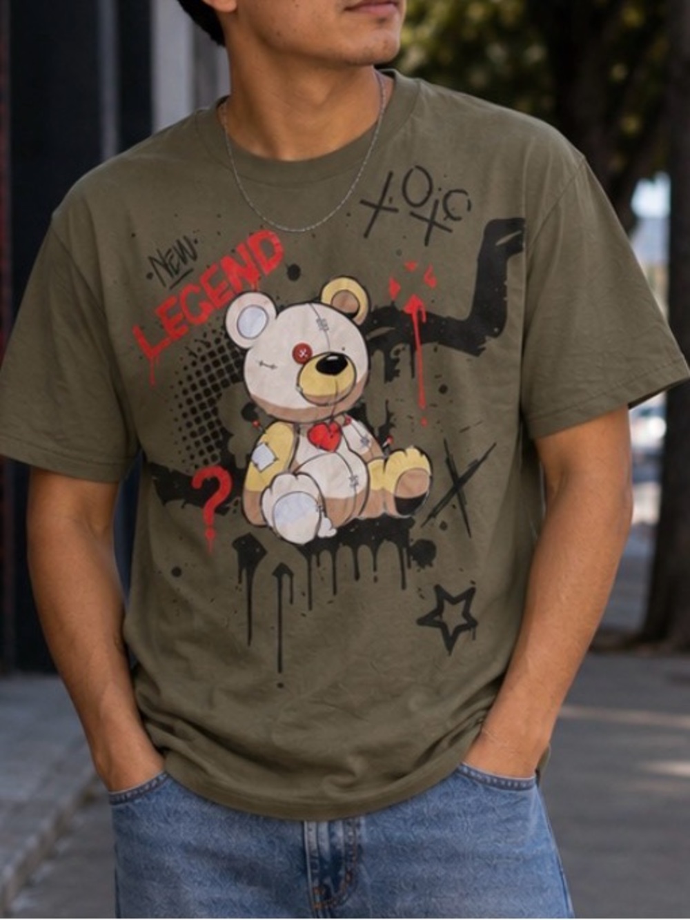 Southpole Olive Green Legend Bear Graphic Logo Tee XL